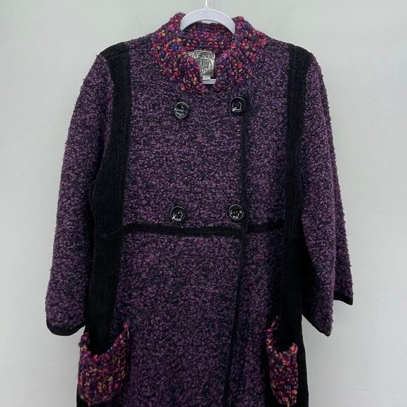 Curio Purple Black Peacoat Style Wrap Button Front Sweater Jacket - Picture 3 of 8